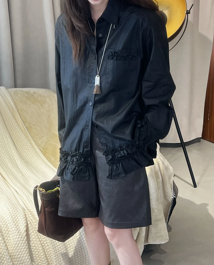 QIANQIAN 25秋冬时尚高级小众通勤百搭木耳边肌理感衬衫97065