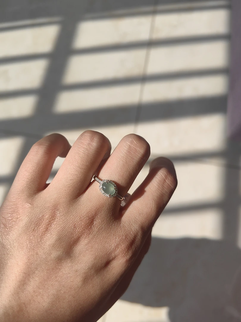 天然A货翡翠S925银镶嵌戒指