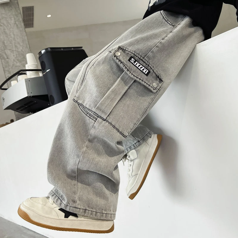 男童直筒牛仔裤春秋工装裤2025中大童休闲韩版长裤宽松儿童春季潮