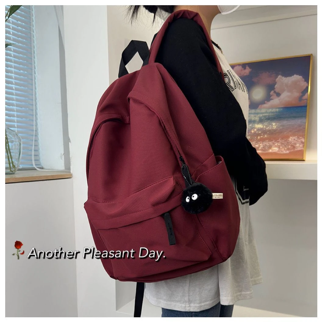 韩版ins书包女中学生大容量简约纯色背包初中高中宝宝书包双肩包