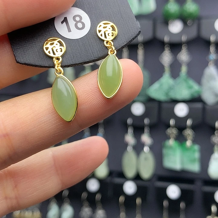 和田玉耳饰银S925镶嵌陈*茜