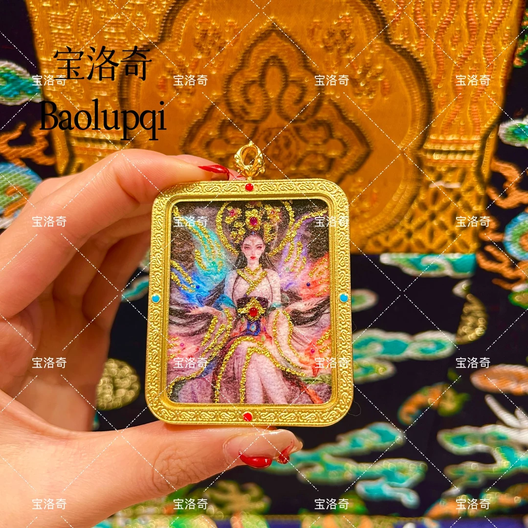 宝洛奇BLQTK-010 七彩琉璃黑凤九娘娘九紫凤凰手工砂双面唐卡