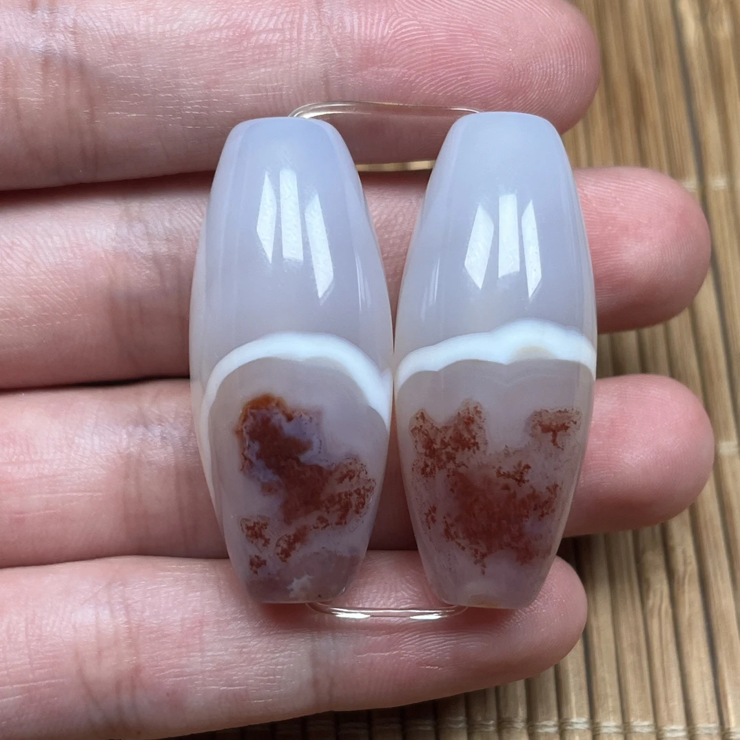 高瓷白红色小花天然玛瑙（一对）