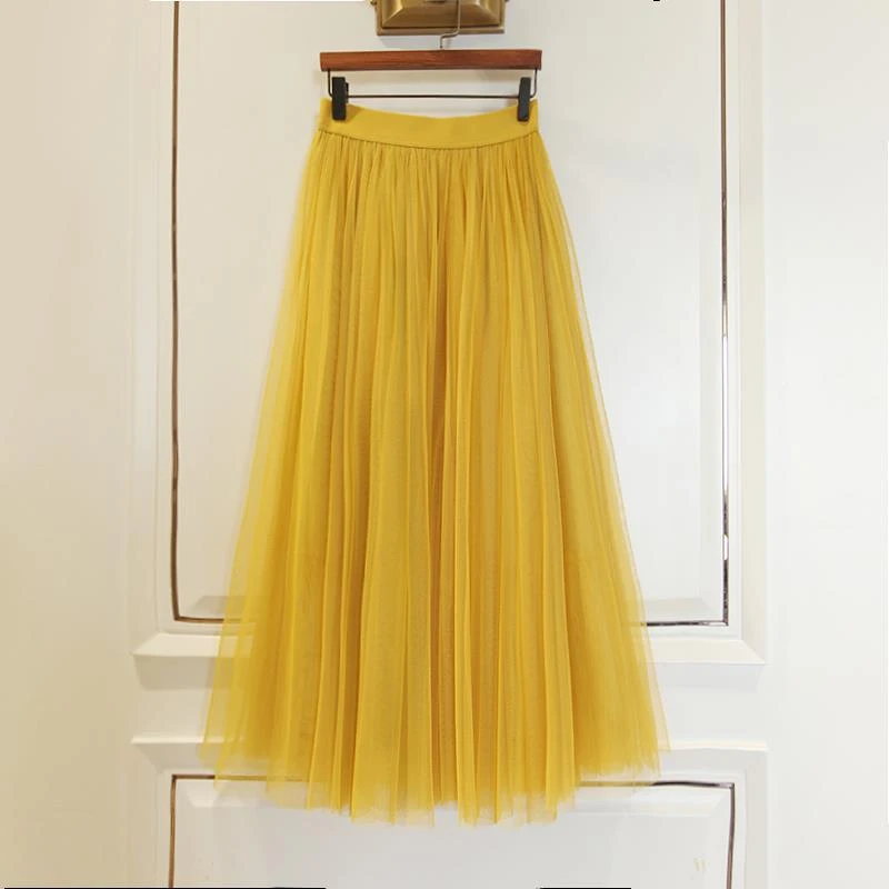 高端大摆2025春秋季新款百褶蓬蓬网纱裙半身裙子春款中长款长裙女