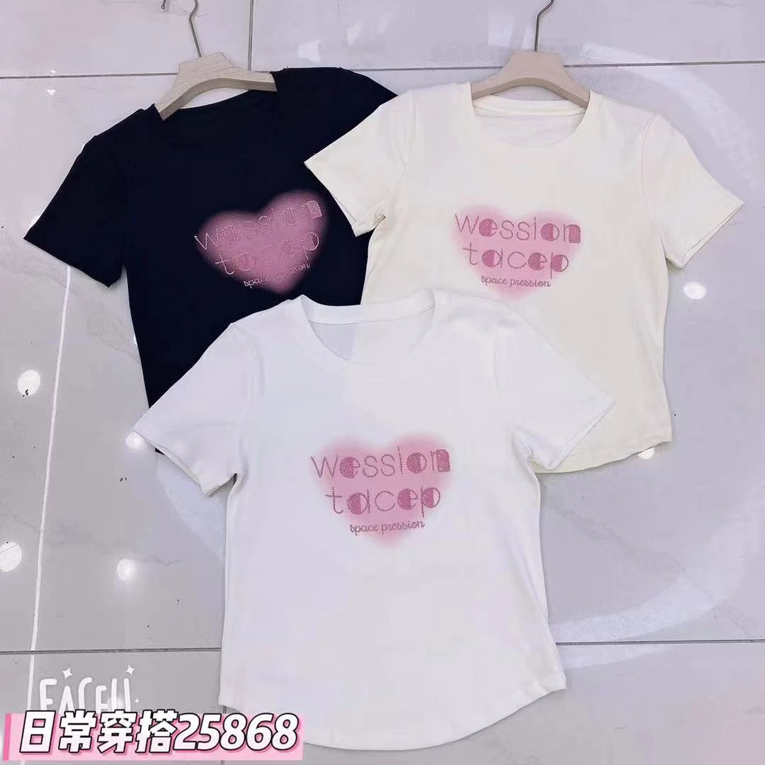 25868夏季新款爱心字母圆领百搭短袖T恤