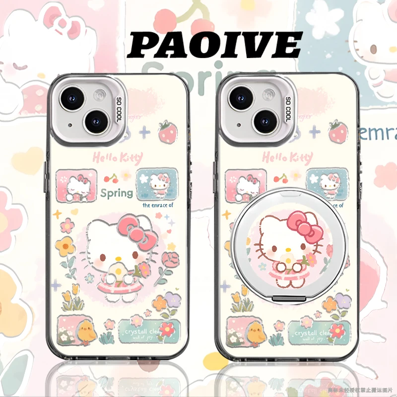 鲜花凯蒂彩银适用苹果16手机壳新款华为荣耀vivo小众小米15oppo