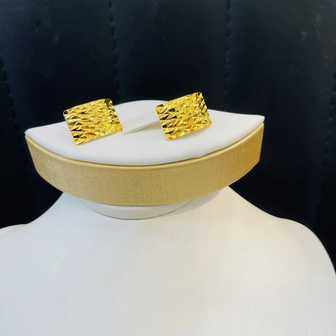 铜合金耳饰 新款个性方形碎冰耳环3294金色长金色素圈戒指