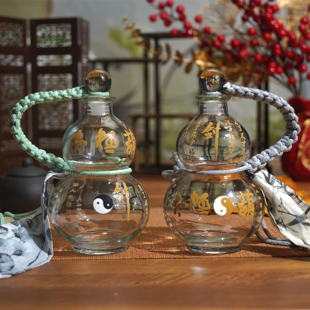加厚耐热玻璃葫芦水壶带绳酒葫芦便捷国风复古茶壶水壶可爱编织绳