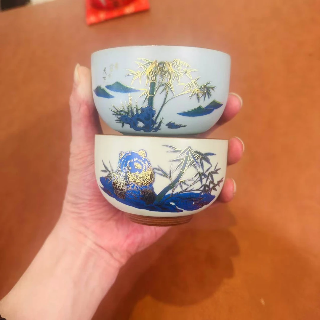 ZHTJ0059-熊猫变色主人杯+富竹变色主人杯