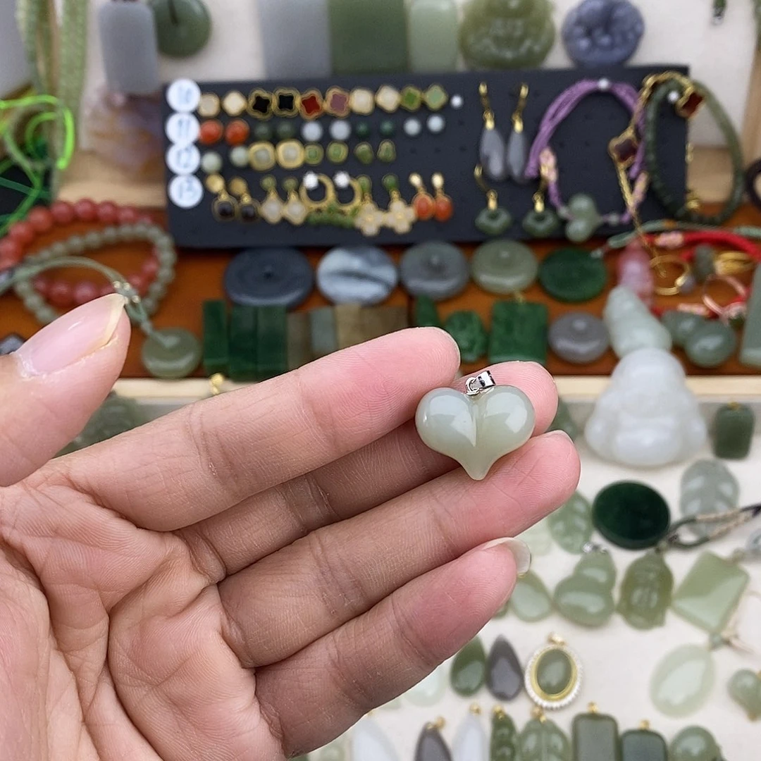 和田玉银S925镶嵌吊坠(不含链)