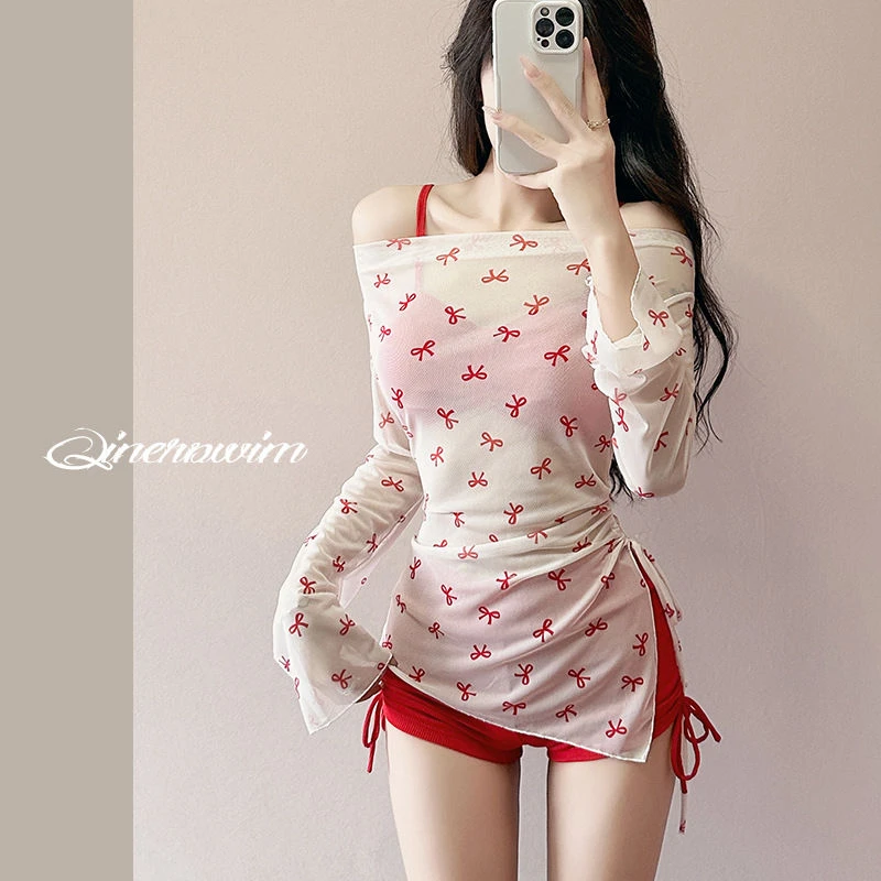 比基尼泳衣女甜酷辣妹性感三件套分体小胸聚拢显瘦带胸垫泡温泉