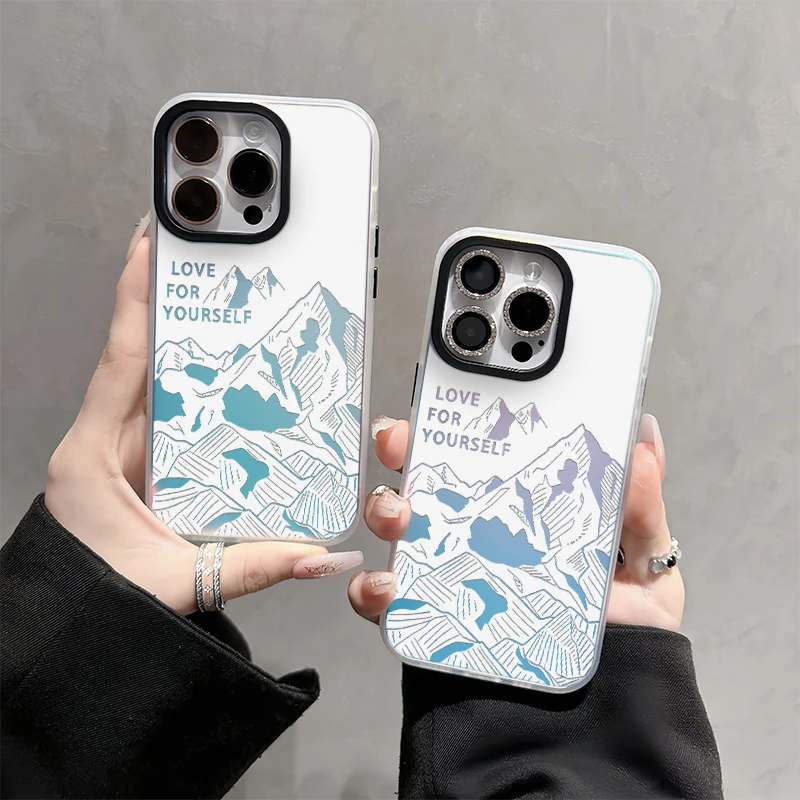 潮牌日照金山适用iphone16pro手机壳极光镭射壳苹果15/14彩银13情
