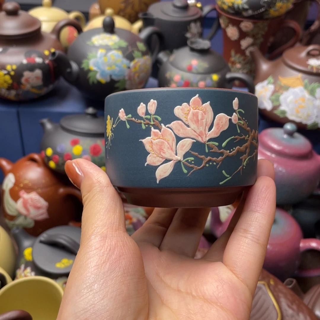 紫泥茶杯紫砂主人杯130cc