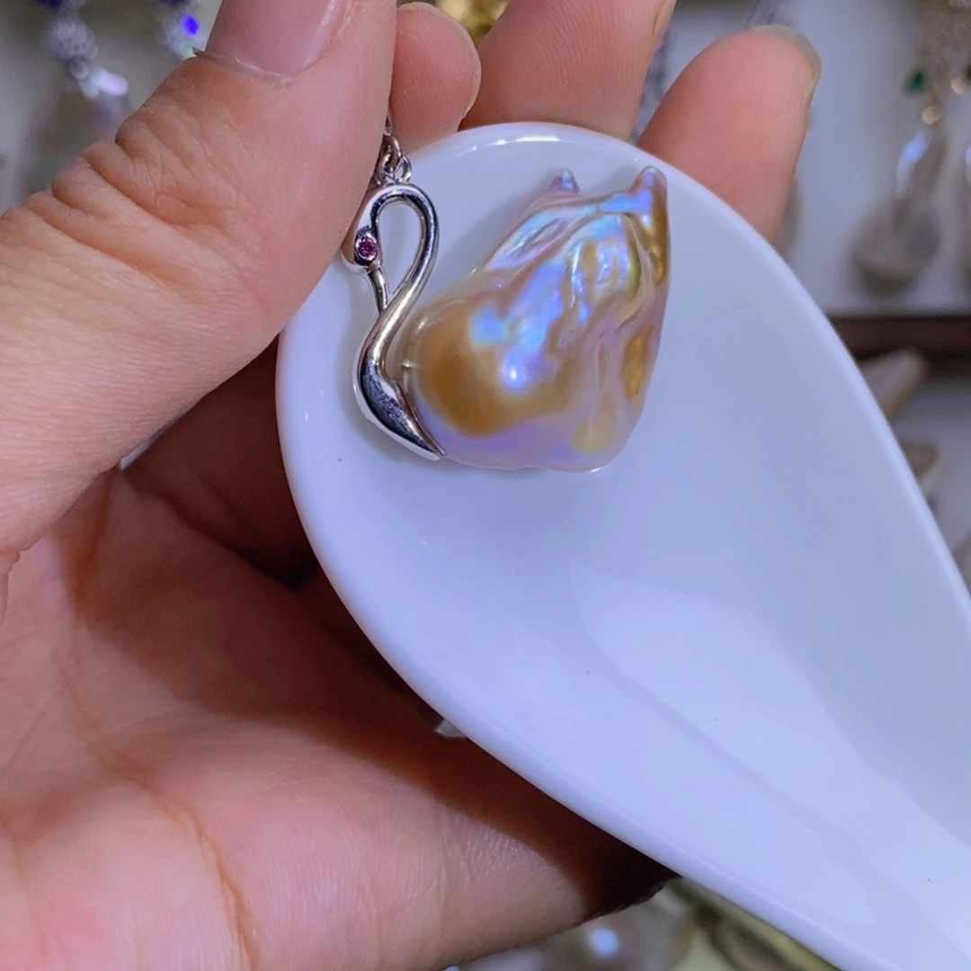 淡水珍珠银S925镶嵌天然淡水珍珠