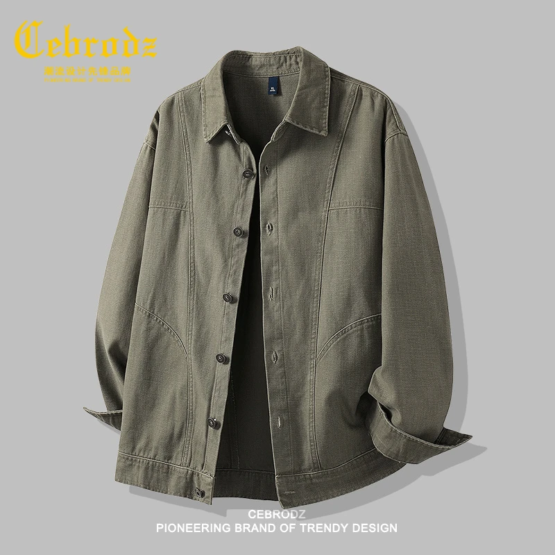 法国Cebrodz夹克外套男款秋冬翻领宽松美式复古夹克上衣休闲外套