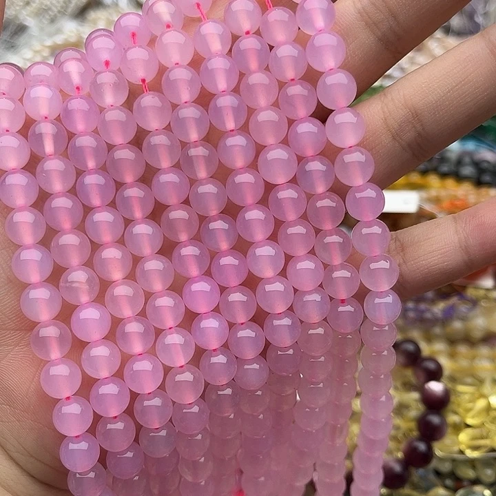 玛瑙/玉髓未镶嵌珠宝半成品一条8mm左右粉玛瑙