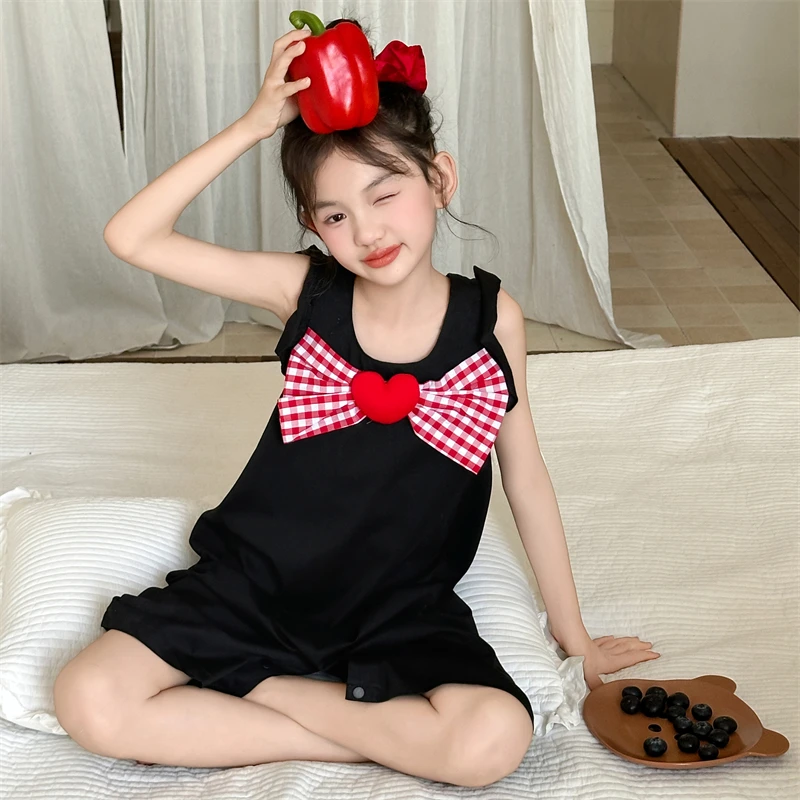 女童连体睡衣夏季2025新款儿童纯棉家居服套装女大童夏装连体衣服