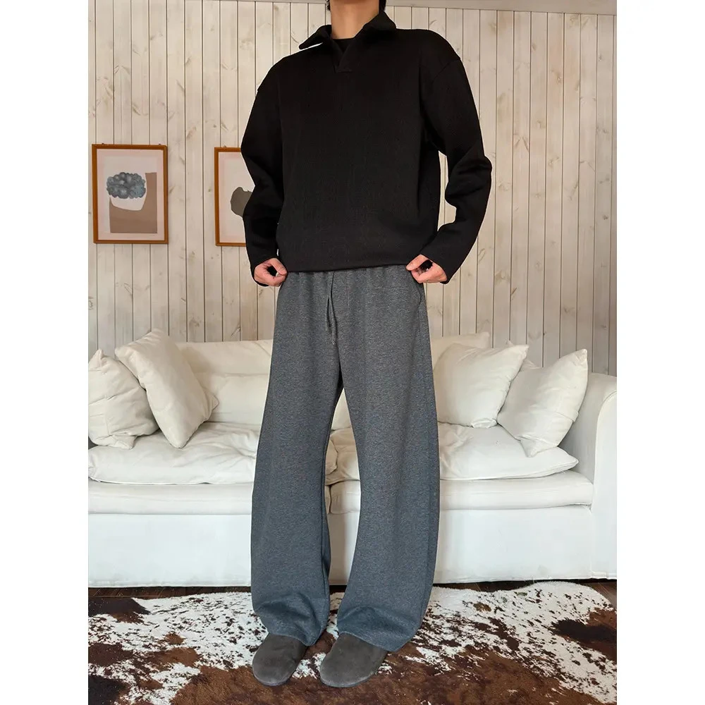 三色弯刀阔腿加绒卫裤cleanfit秋冬宽松运动百搭显瘦情侣休闲长裤