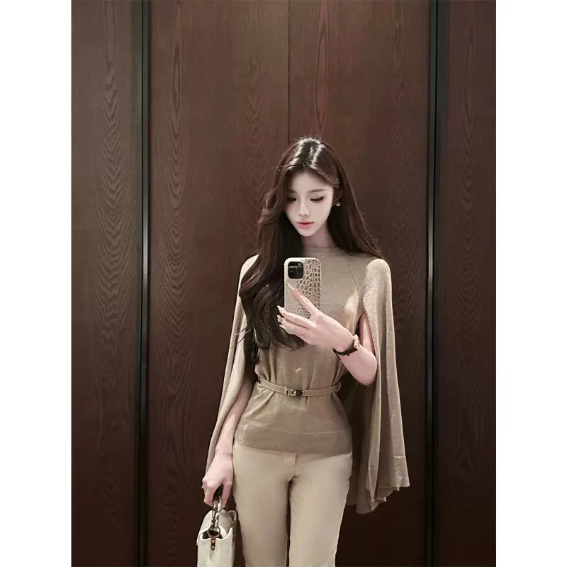 法式斗篷披肩针织衫女早春季外搭宽松慵懒风高级感气质半高领上衣