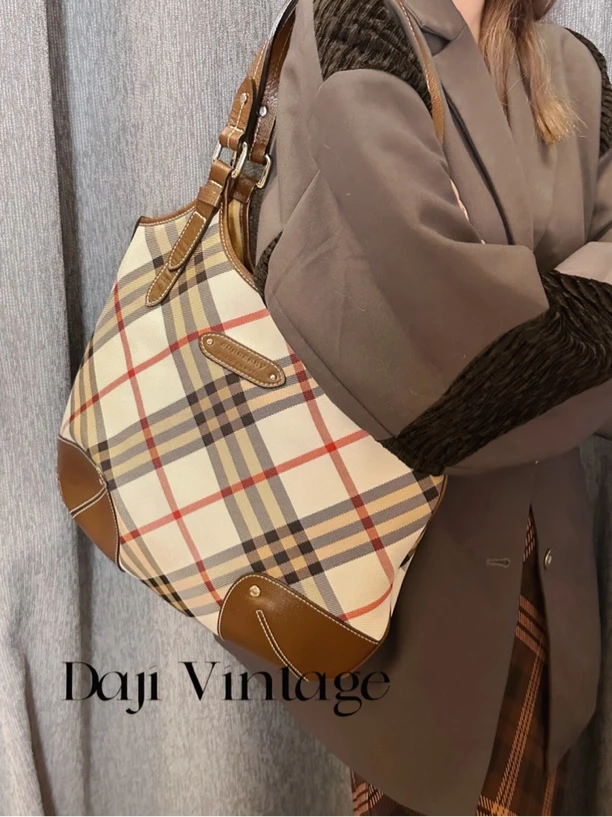 95新 BURBERRY/博柏利 大吉中古sz/Burberry格纹ivy hobo单肩包