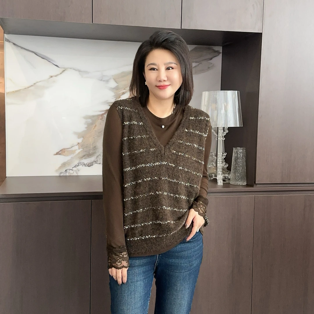 微胖女装【时髦心机】绵羊毛金丝提花马夹万能百搭小马甲秋季9011-1