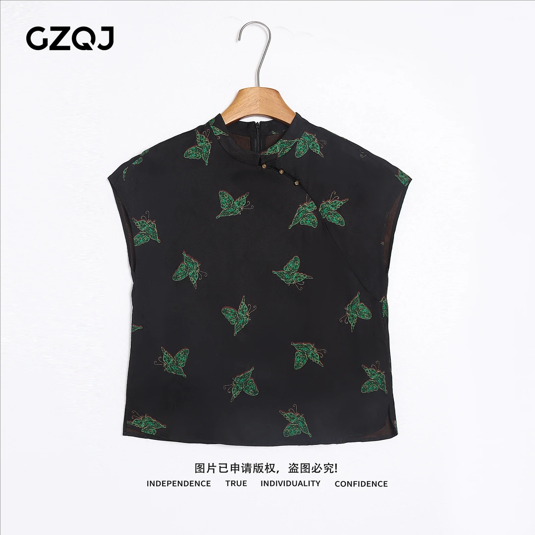 老琴私服【绿蝶】100人丝香云纱欧若风新中式国风蝴蝶上衣女夏3488