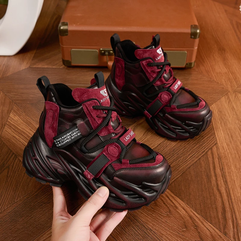 加绒高帮老爹鞋子女2025冬季新款棉鞋松糕厚底休闲运动内增高女鞋