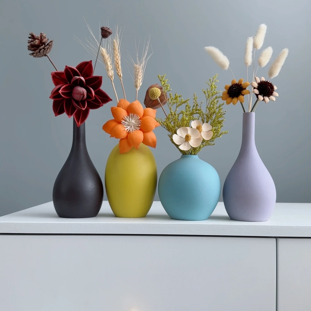摆件陶瓷小花瓶摆件含花总高约20-30cm