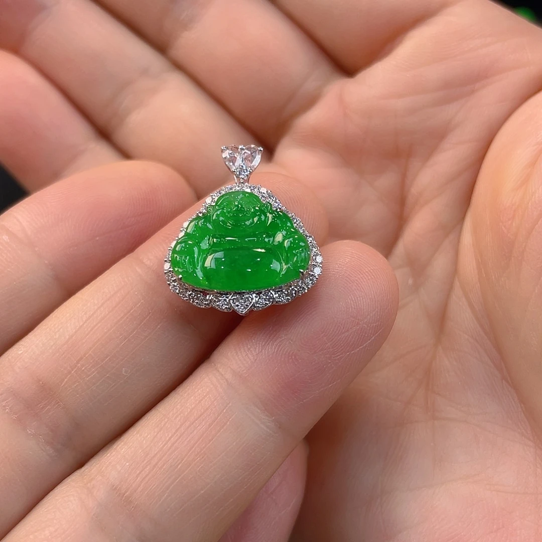 翡翠18K金镶嵌颈饰翡翠佛公