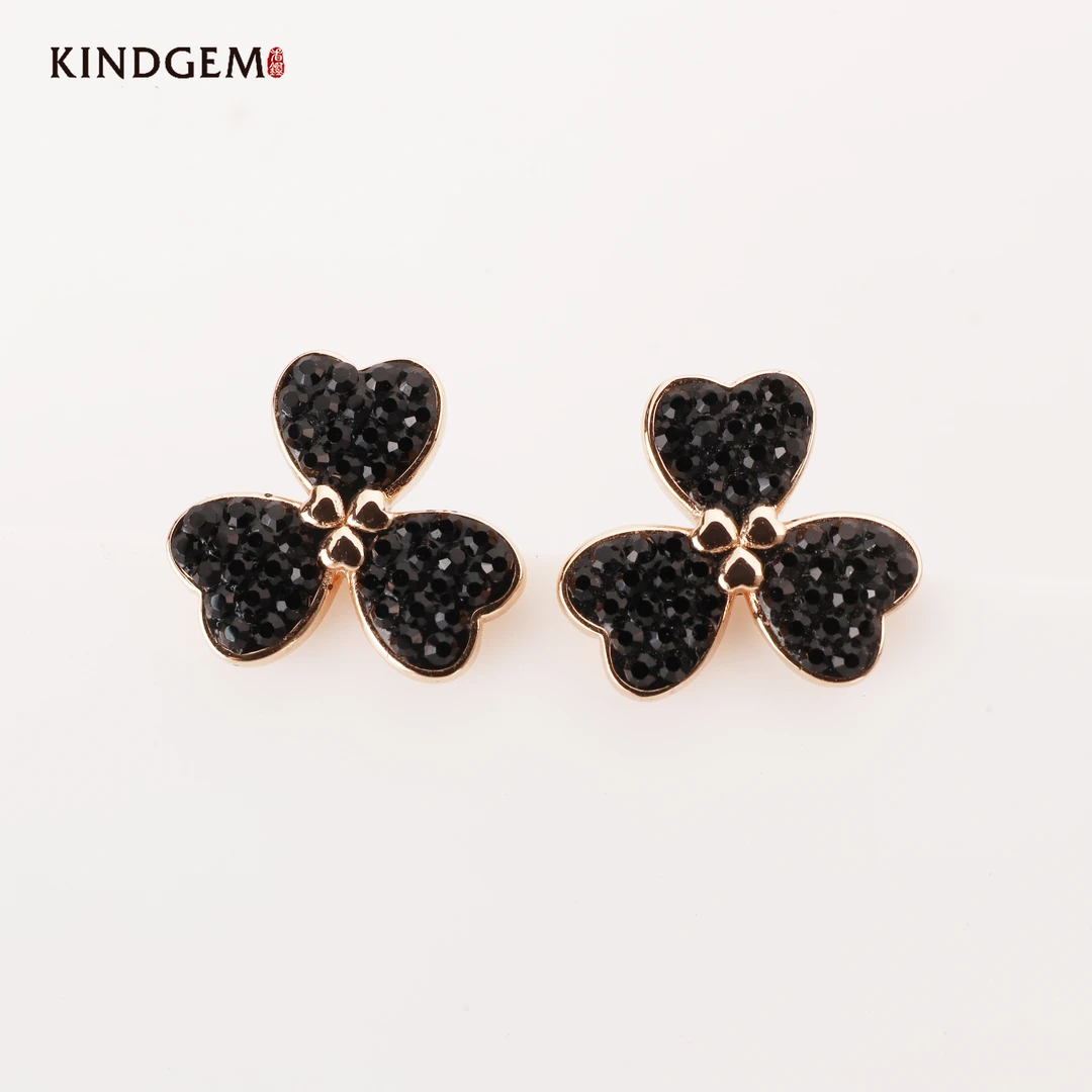 铜合金锆石耳饰 黑色三叶草小众高级感时尚耳环 JM218XRXC-24333