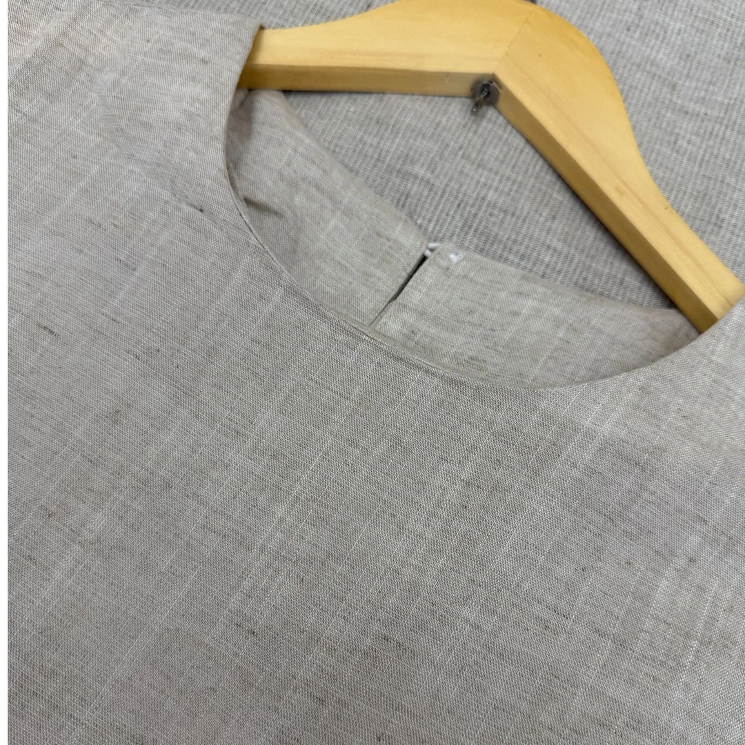 AG52天丝亚麻圆领无袖背心连衣裙法国雨露麻宽松长裙子