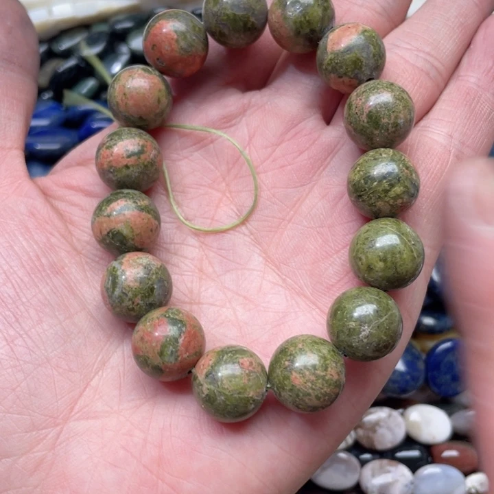 玛瑙/玉髓合金珠宝半成品一条14mm花绿宝手串
