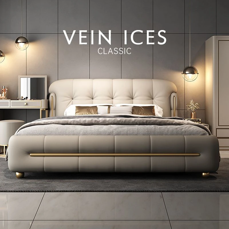 意式轻奢双人床现代简约主卧大床高端2025新款真皮床皮艺床储物床