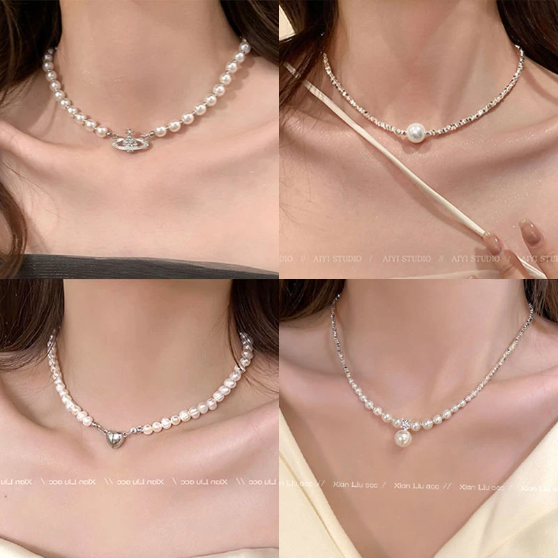 碎银子珍珠锁骨项链女2024新款气质简约珍珠项链小众设计感项链