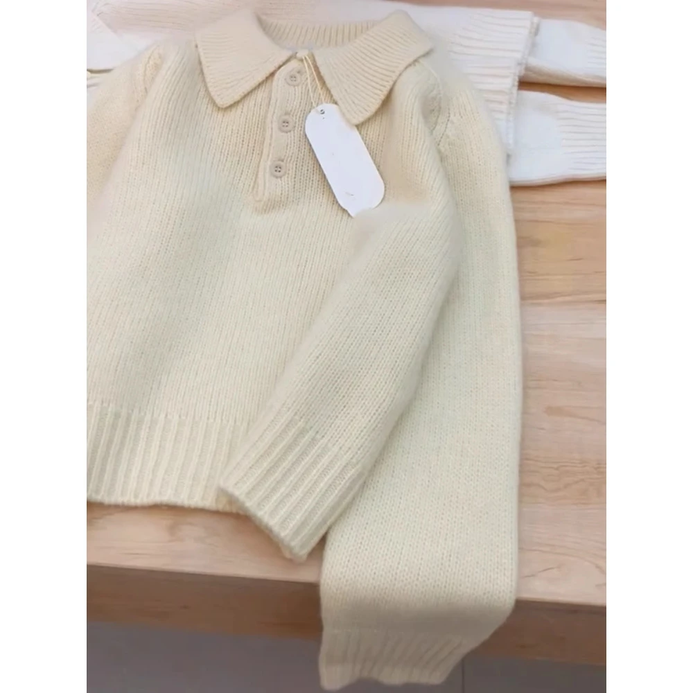 巨推荐，上身绝美！韩系奶杏色小翻领慵懒百搭针织衫女软糯毛衣上衣