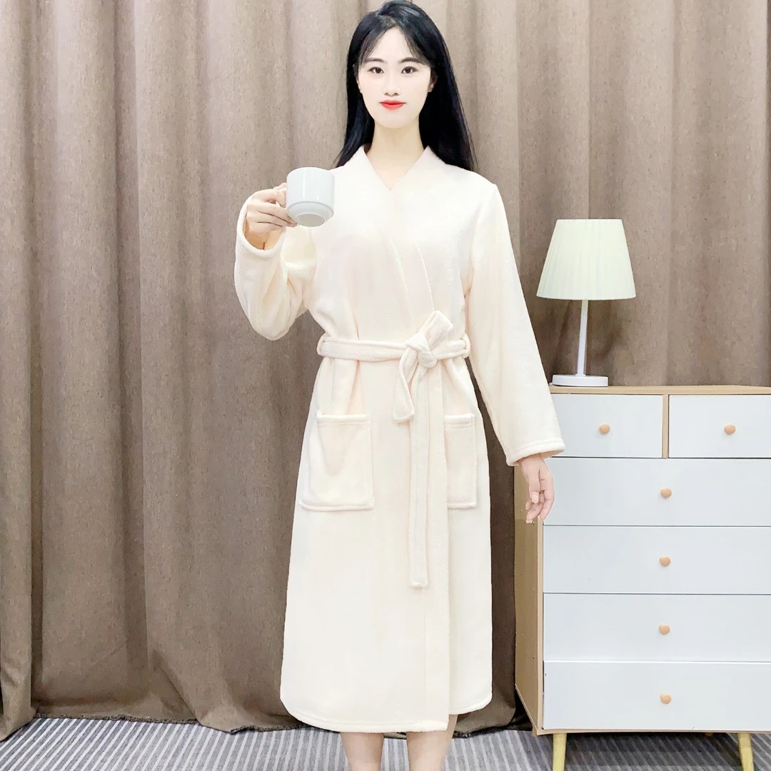 睡袍女秋冬款加厚珊瑚绒睡衣冬季法兰绒浴袍女士中长款晨袍Y186