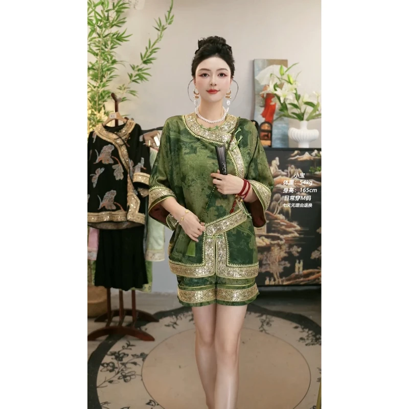 夏维莲2025新款大码显瘦时尚上衣和长短裤(6757+6727）