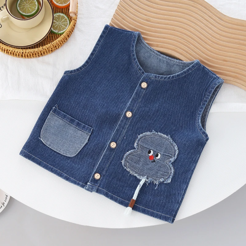 小童韩版柔软纯棉背心男女童装秋季薄款牛仔马甲春秋外穿百搭洋气