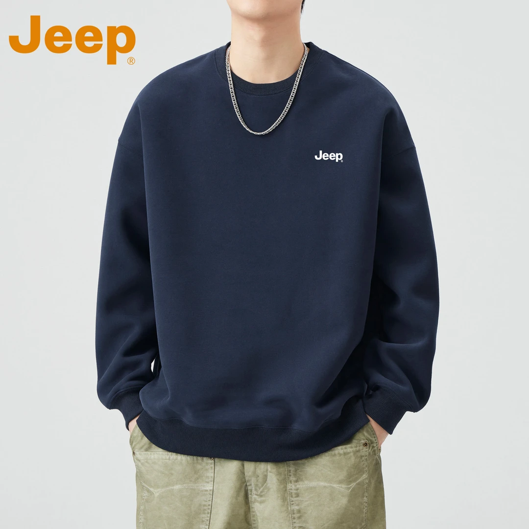 jeep吉普美式重磅圆领卫衣男款2025新款秋季潮流宽松上衣简约男士