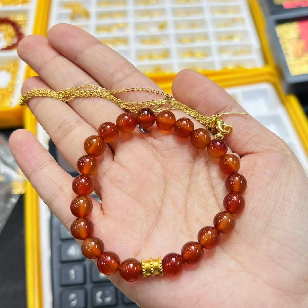 【SY】小蛮腰路路通足 金999玛瑙手串（赠链）-HJ015