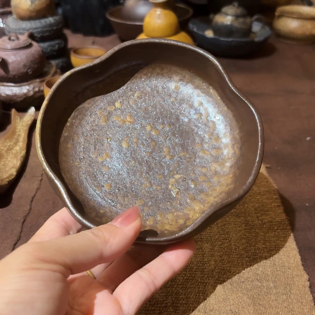 淘泥柴烧花口边壶承