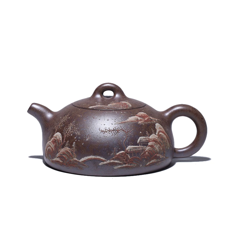 大吉羊柴烧 宜兴紫砂壶手工茶壶 本山绿泥山水半月140ml庄杰