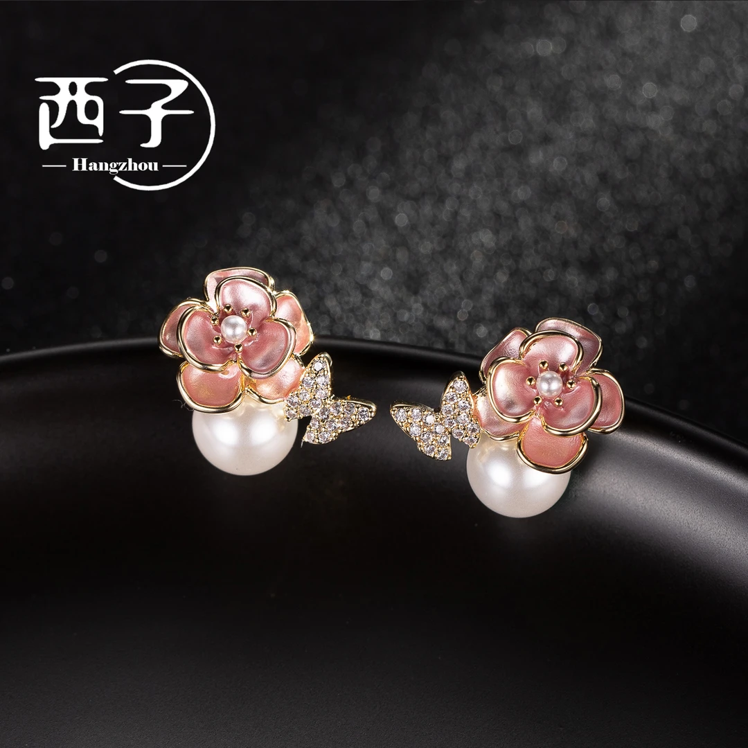 西子饰品高定镀18K金【蝶念花耳钉】30岁40岁饰品上档次首饰轻奢