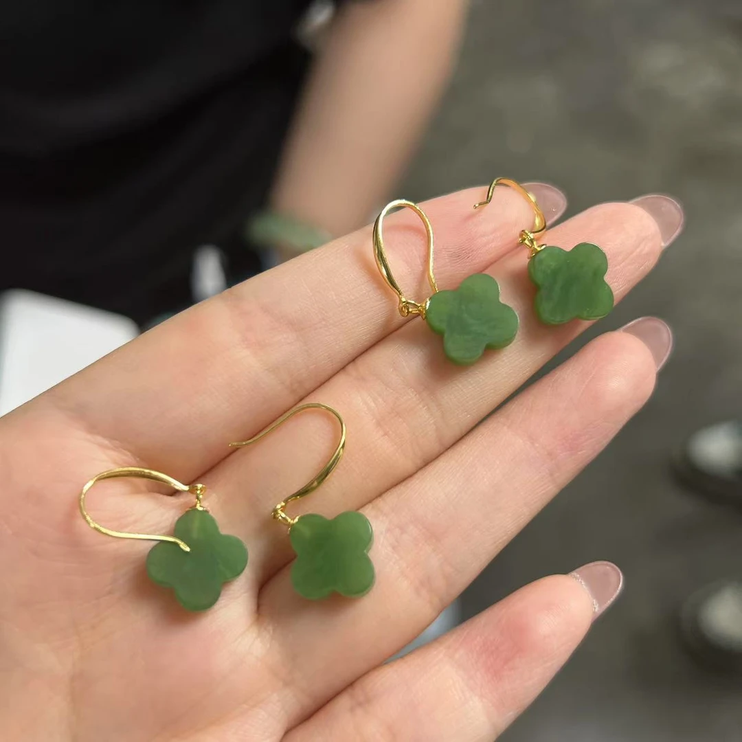 【小宝珠宝】13 T65395-S925银镶嵌和田玉耳钩-多样性发一件-12*3mm