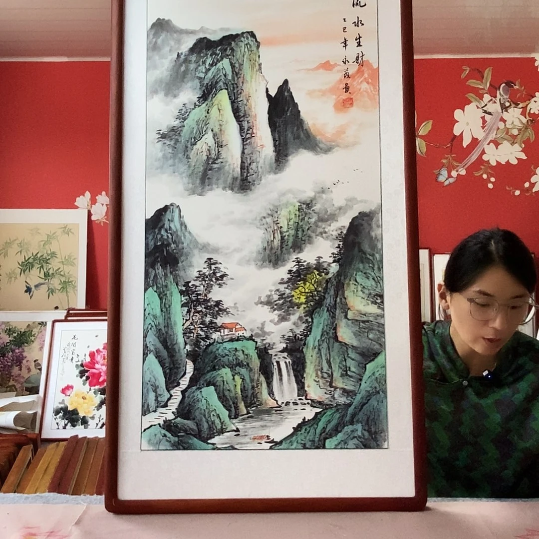 国画手写手绘带框包邮62✖️122国画作品