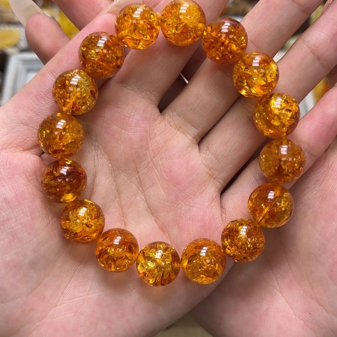 琥珀未镶嵌裸石天然琥珀花珀手串卡13mm