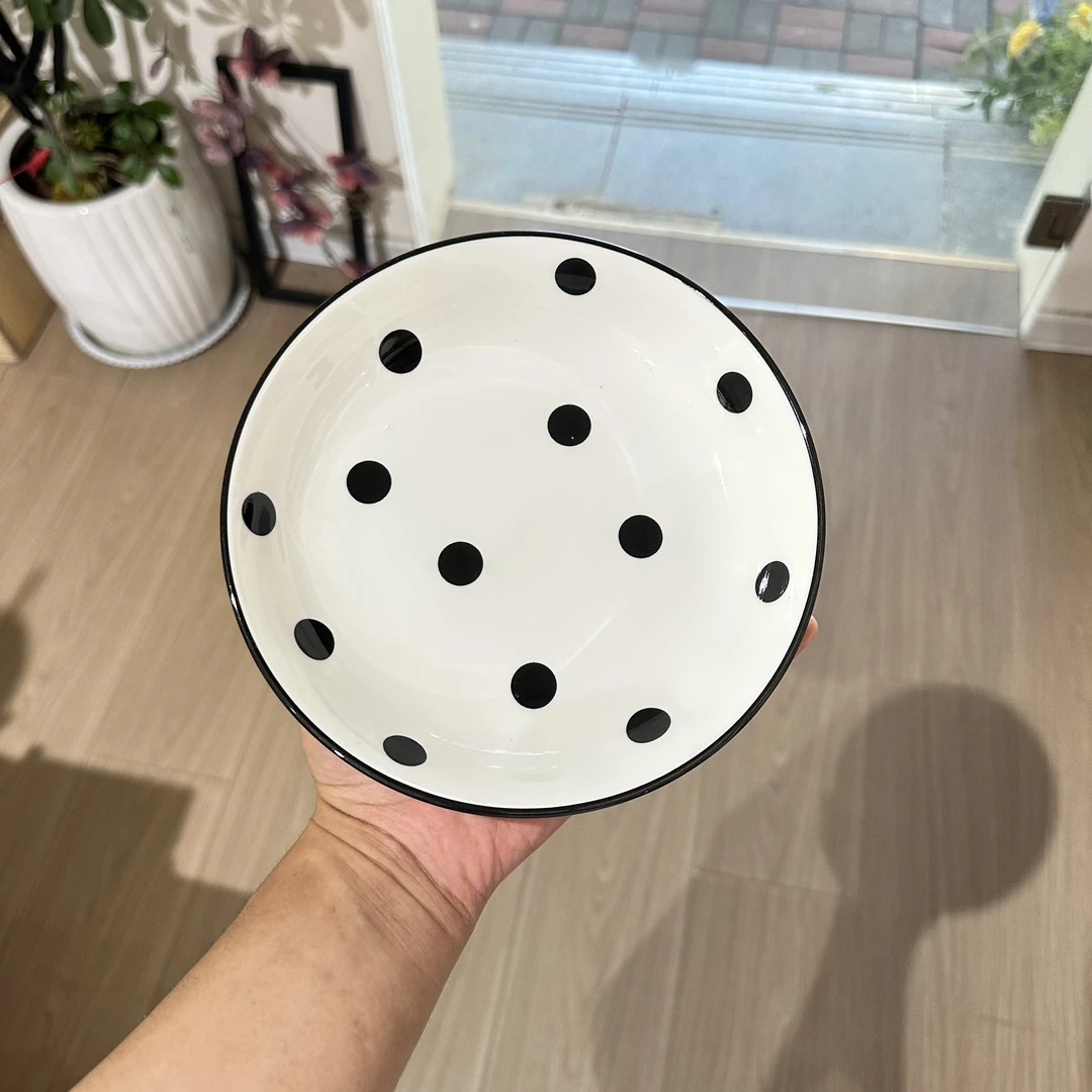 七英寸欧式风黑色波点陶瓷汤盘家用釉下彩小清新简约时尚圆盘盘子