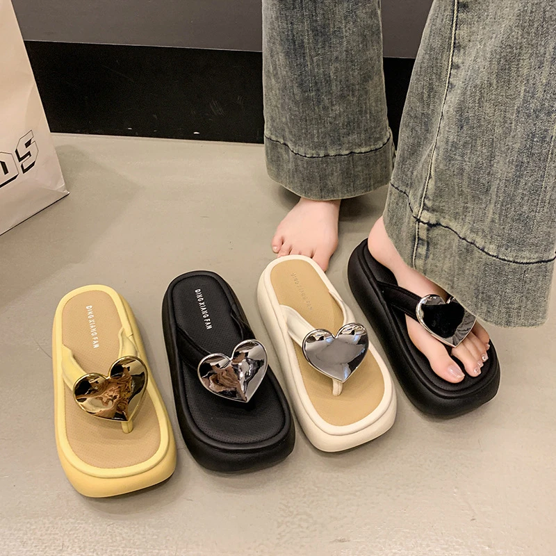 爱心网红复古休闲厚底人字拖鞋女款夏外穿2025新款高级感法式凉拖