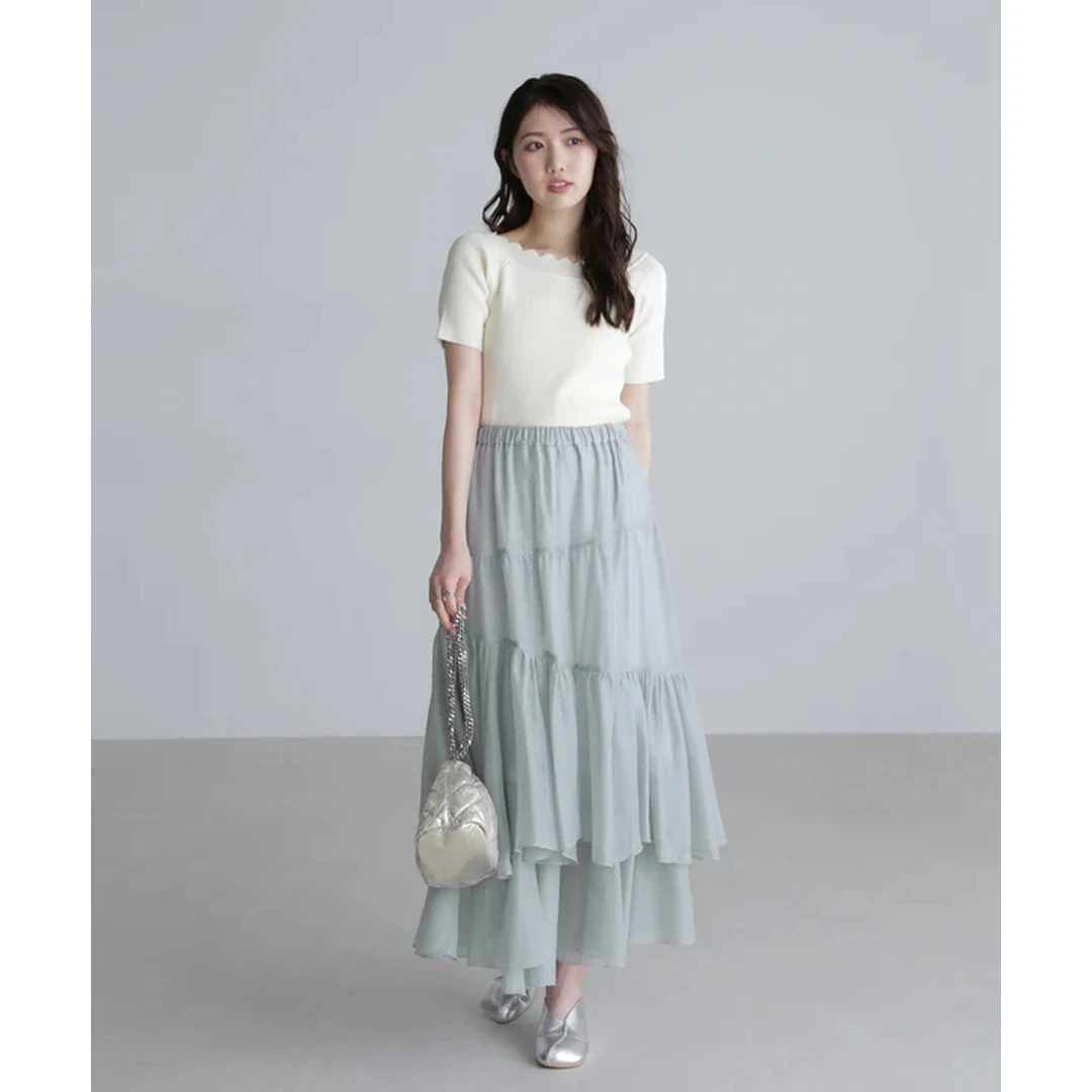 【Montendre】夏季新款 F 华丽淑女纯色褶皱分层不规则荷叶边半身裙