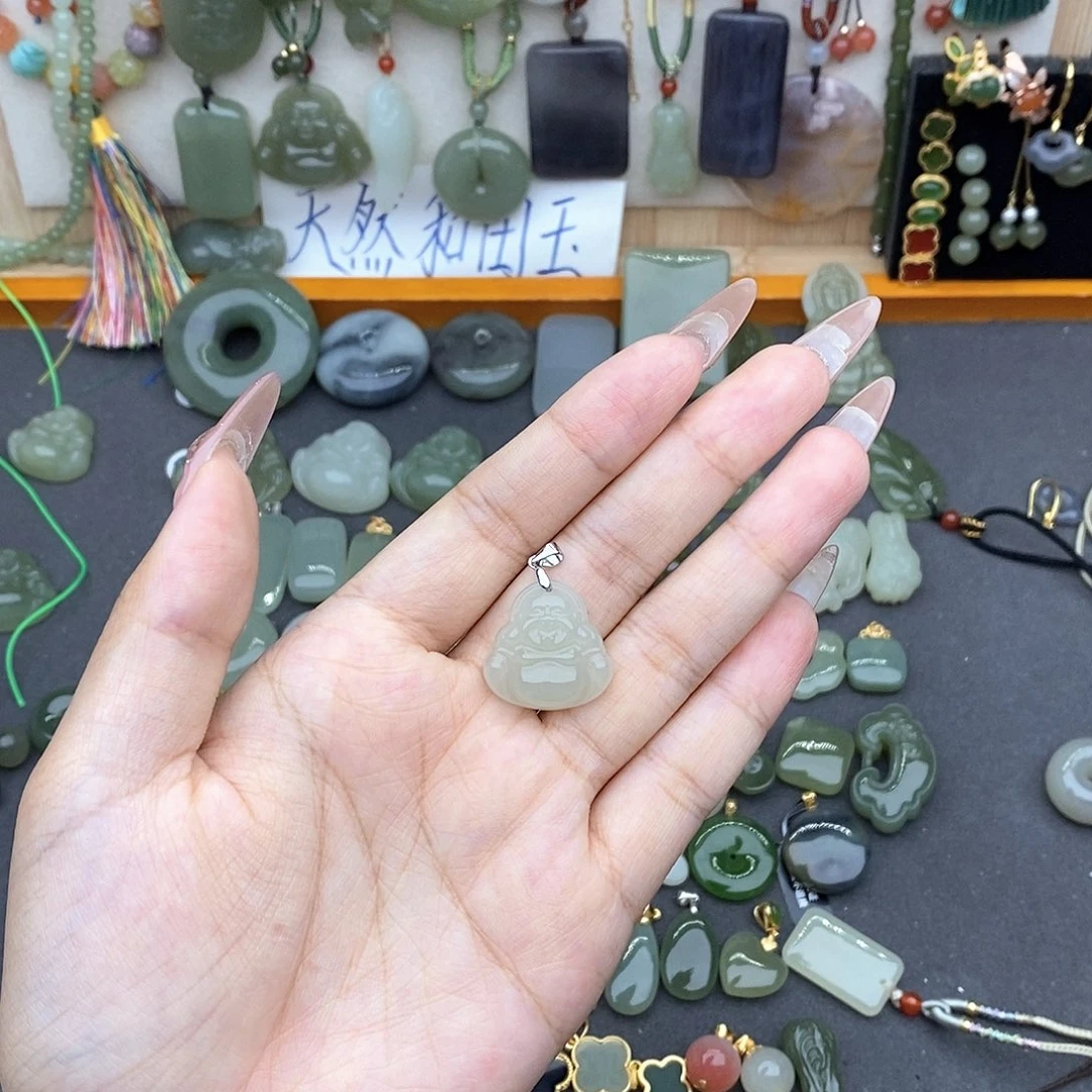 和田玉银S925镶嵌吊坠(不含链)